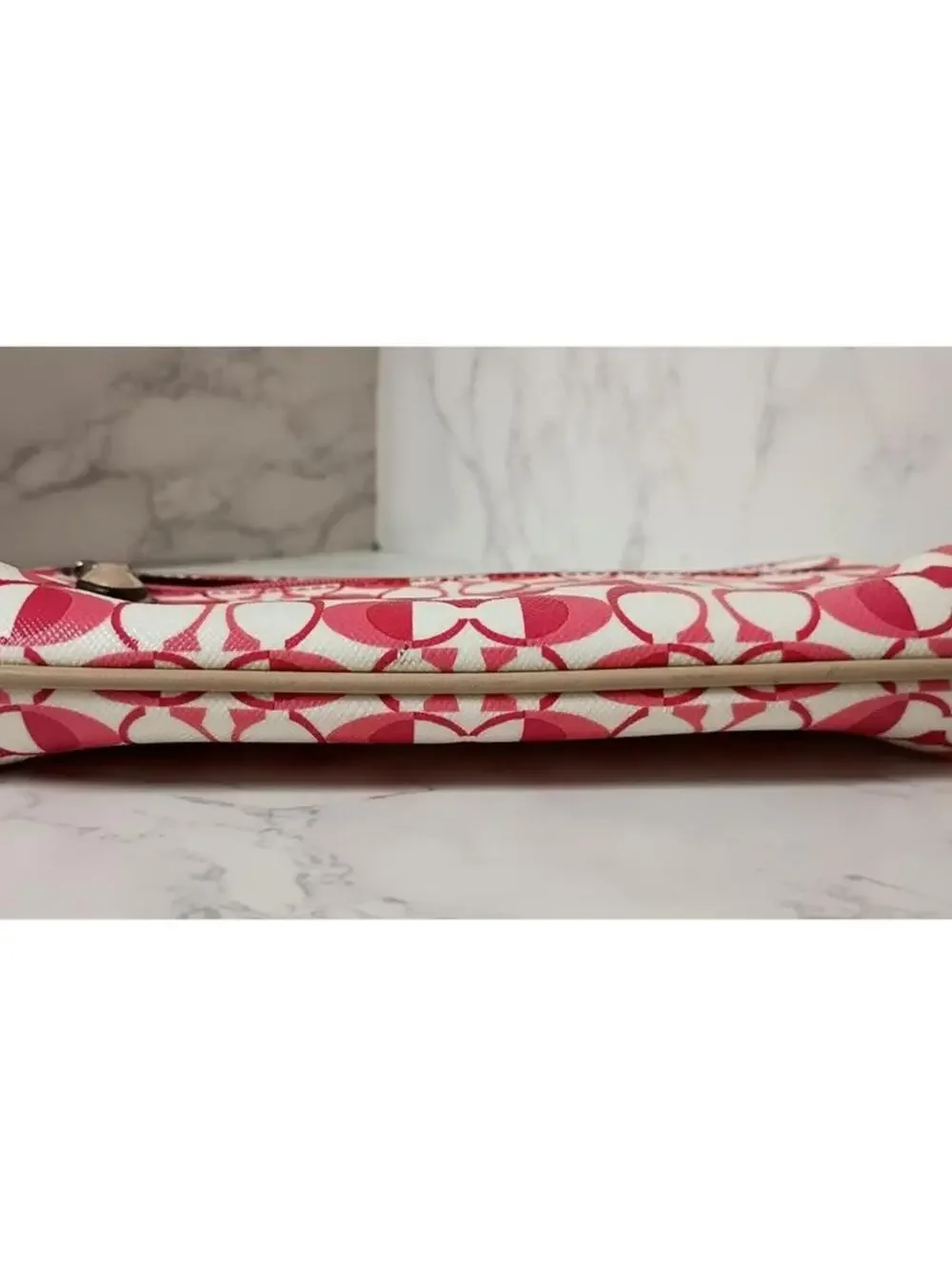 Coach Pink and White Signature Zip Wristlet Clutch